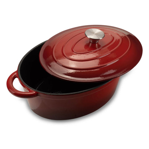 Oală din fonta emailata Hausberg capacitate 4,5 litri diametru 30 x 23 cm adâncime 12 cm interior capac din fontă roșu HB H750