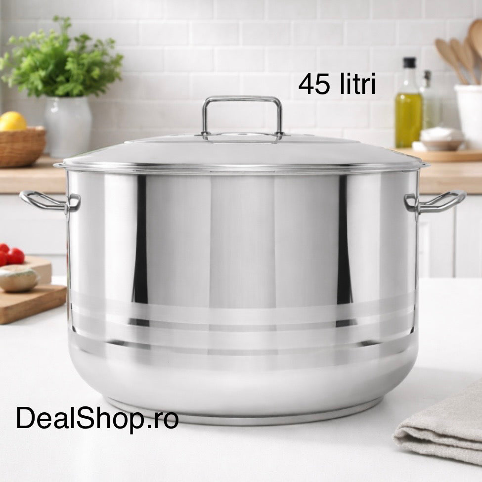 Oala inox profesionala cu capac Gastro fund dublu 45 litri, 45 x 30 cm
