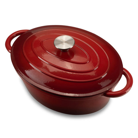 Oală din fonta emailata Hausberg capacitate 4,5 litri diametru 30 x 23 cm adâncime 12 cm interior capac din fontă roșu HB H750
