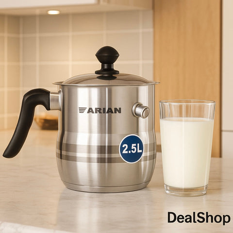Oala de lapte cu fluier Arian 2.5 litri din inox – pereti dubli capac inox potrivita pentru toate tipurile de plite