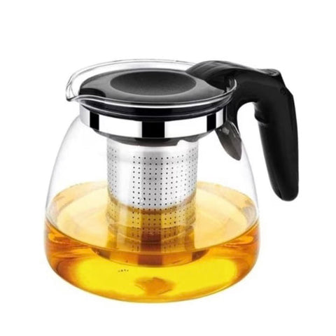 Ceainic cu infuzor, din sticla termorezistenta, capacitate 1, 1L, cu maner rece, diametru 13, 5 cm, negru