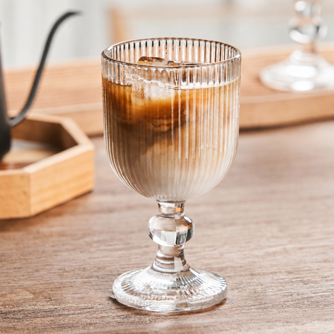 Set 6 pahare Alex cu picior 280 ml, sticlă transparentă striată, pahare vin/apă/suc elegante