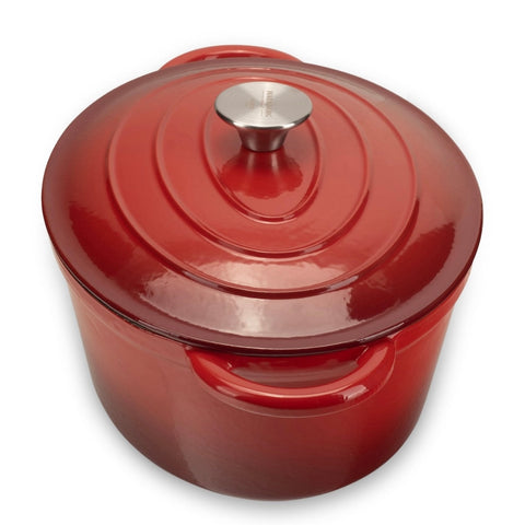 Oală din fonta emailata Hausberg capacitate 4,5 litri diametru 30 x 23 cm adâncime 12 cm interior capac din fontă roșu HB H750