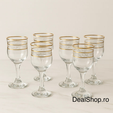 Set 6 pahare sticla LAV Adora Gold 55 ml Decor Auriu Elegant