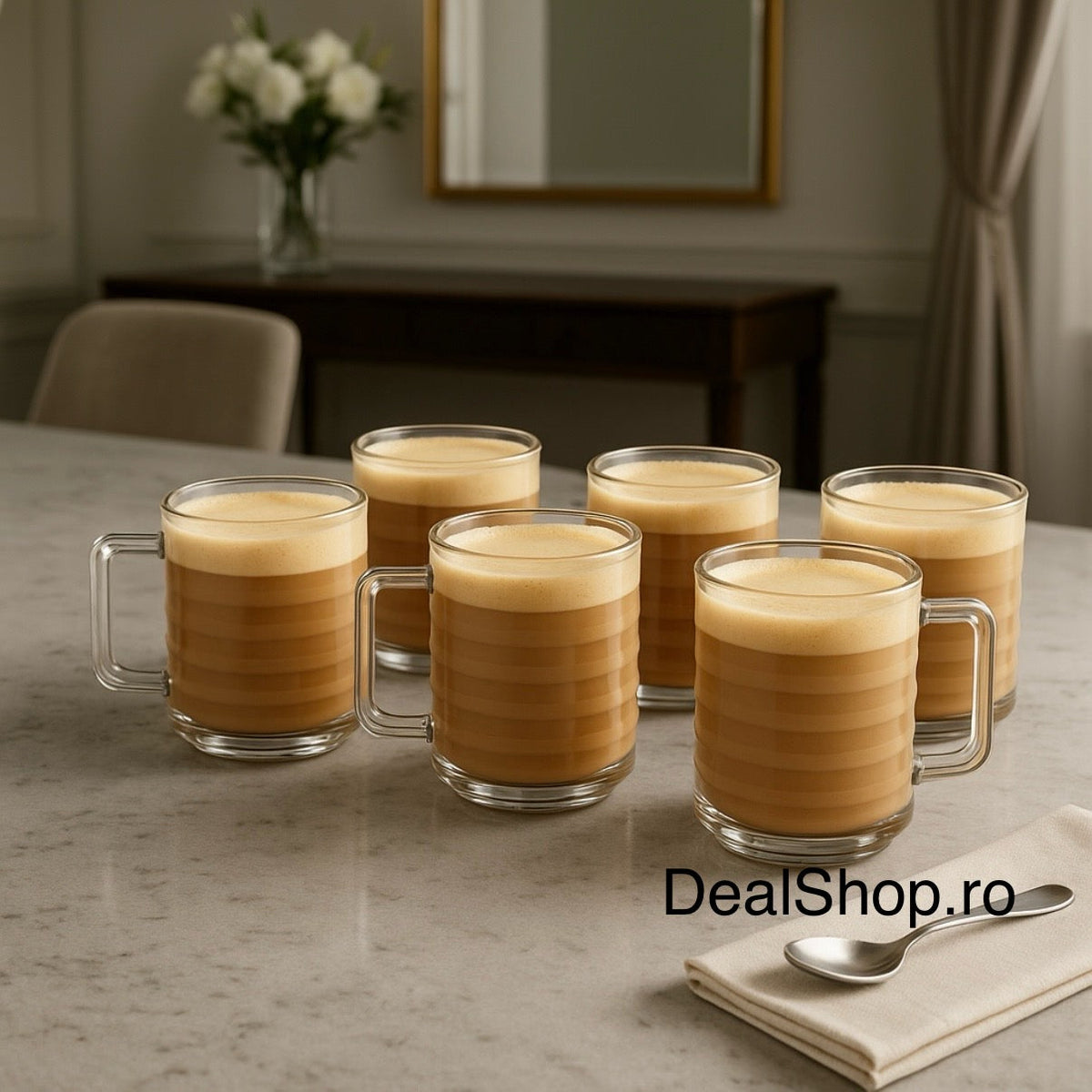 Set 6 Cești din Sticlă Bricks 320 ml, Rezistente, Elegante, Ideal pentru Cafea