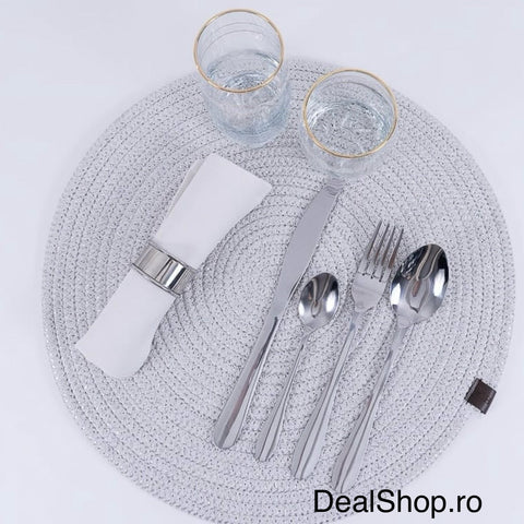 Set tacamuri inox 24 piese pentru 6 persoane cutie diplomat lemn