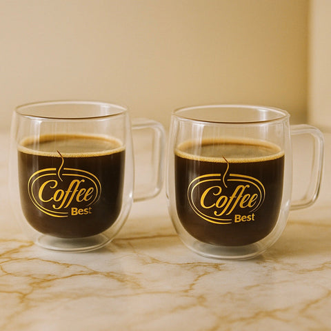 Set 6 cești din sticla termorezinstentă cu pereți dubli 250 ml – Model Coffee Best Design elegant și rezistent la temperatura 3X-0417