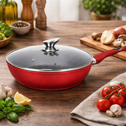 Tigaie Adanca Antiaderenta cu capac 28 cm Swan Cooking – Strat Ceramic Compatibilă inducție gaz