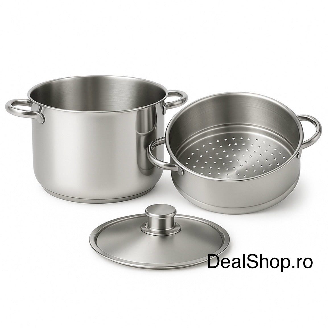 Oală 8 litri Inox pentru aburi, 24 cm, capac inox, inserție detasabila compatibilă inducție