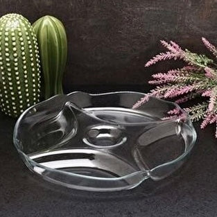 Platou divizat din sticlă 30 cm 4 compartimente + loc pentru sos, platou aperitive elegant
10473