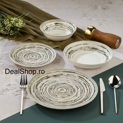 Serviciu de Masa din Porțelan Verde Rustico 48 Piese pentru 12 Persoane Design Pictural Circular Eleganta Rustica și Stil Modern 187