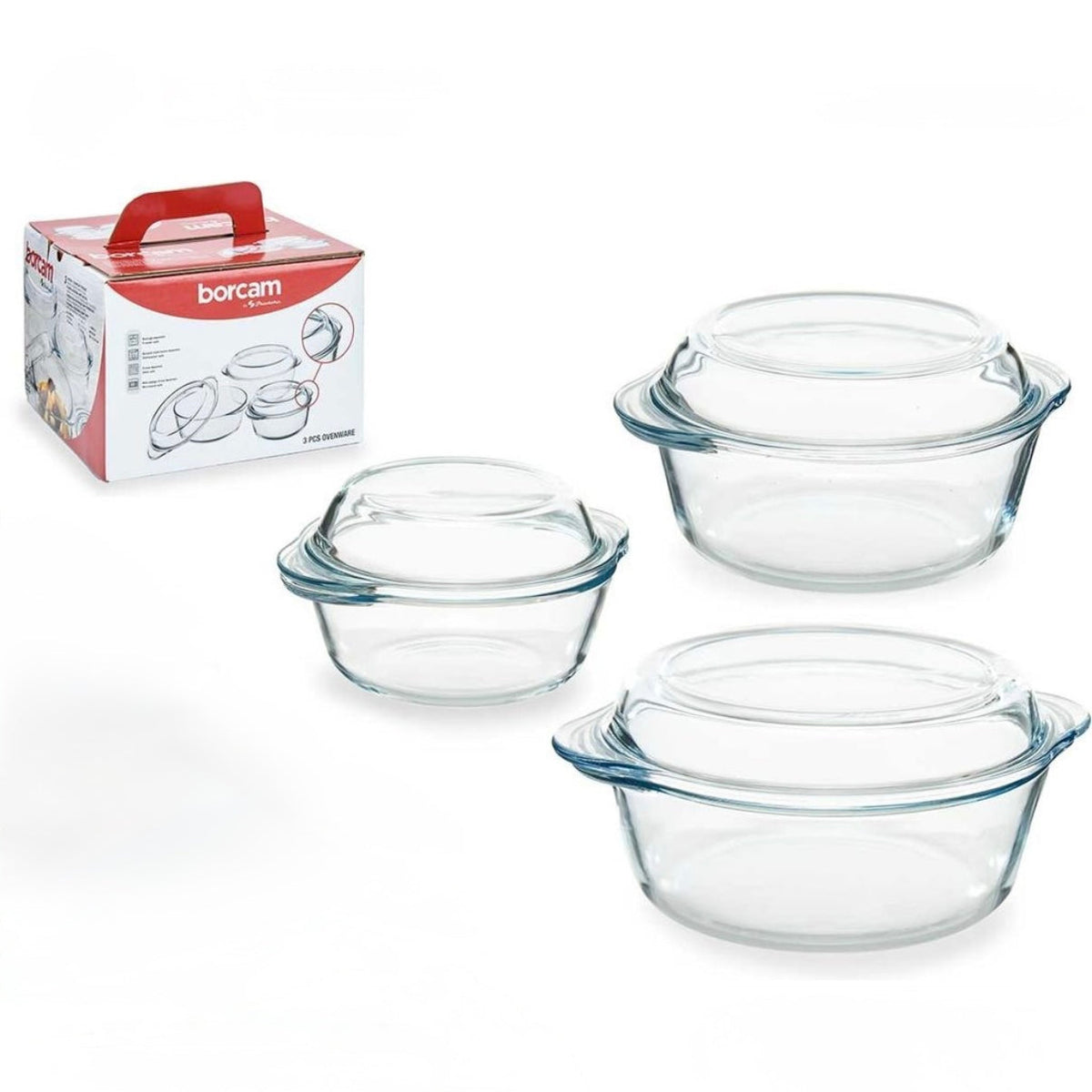 Set 3 vase din yena cu capac rotunde – Borcam, 0,84 litru 1,5 litri si 2,1 litri 159021