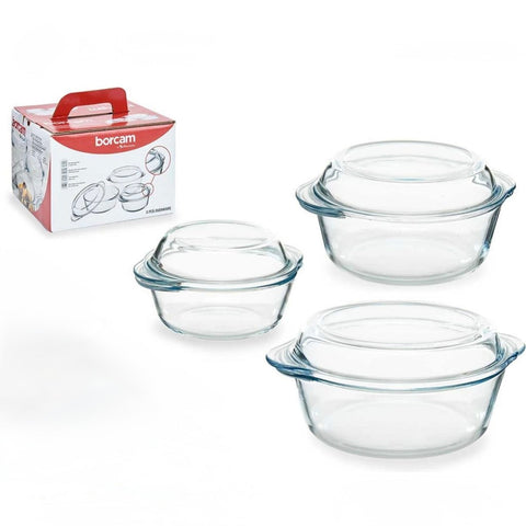 Set 3 vase din yena cu capac rotunde – Borcam, 0,84 litru 1,5 litri si 2,1 litri 159021