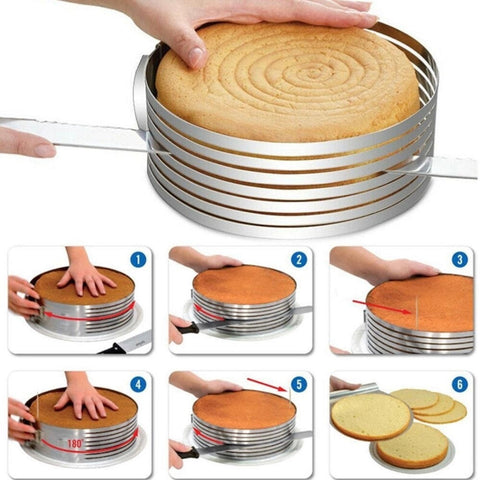Inel ajustabil pentru tort 24-30cm, inox, 6 spatii pentru feliere, argintiu