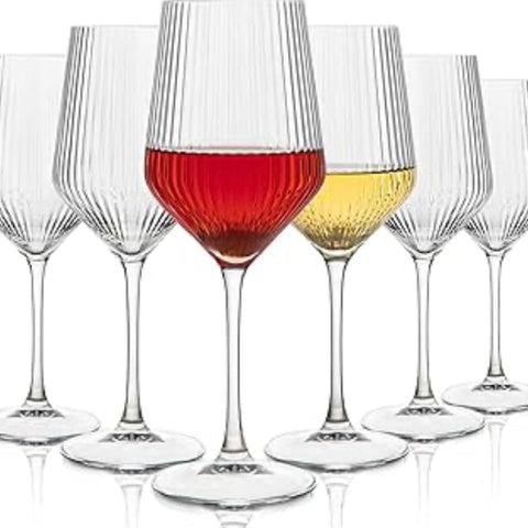 Set 6 Pahare Vin Allegra Focus 350 ml – Design striat sticla Premium