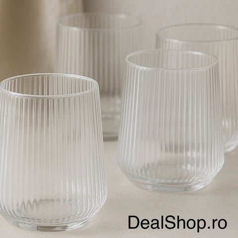 Set 12 Pahare Sticla Transparentă cu Striații 250 ml Hawai – Design Modern și Elegant