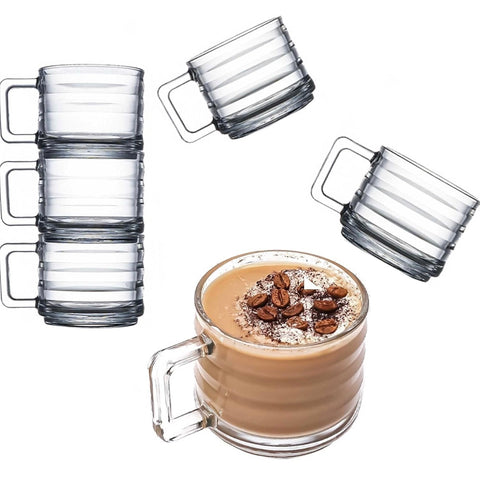 Set 6 Cești din Sticlă Bricks 250 ml, Rezistente, Elegante, Ideal pentru Cafea și Cappuccino