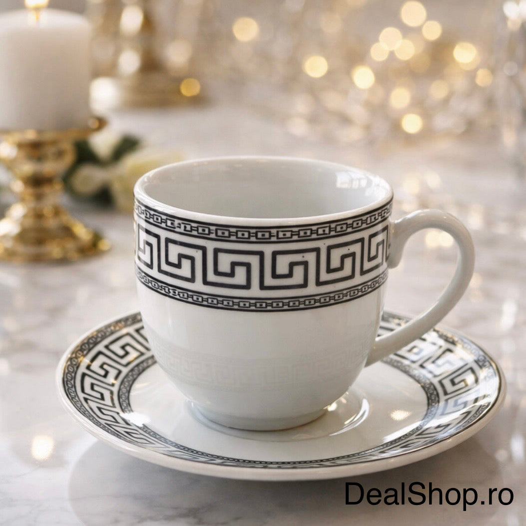 Set 6 cești cafea din porțelan Imperial 180 ml cu farfurii, design elegant