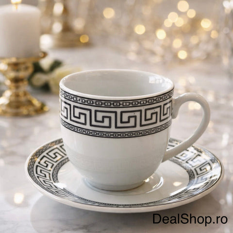 Set 6 cești cafea din porțelan Imperial 180 ml cu farfurii, design elegant