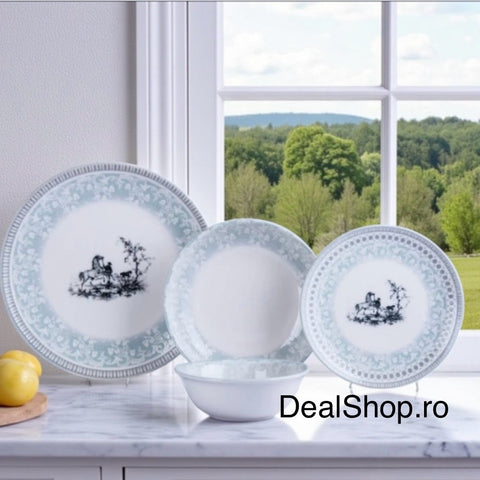 Serviciu de masa din portelan Blue Damask 48 piese pentru 12 persoane design elegant albastru pastel 06