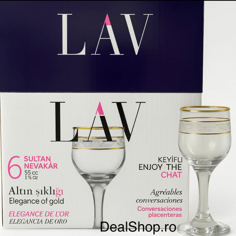 Set 6 pahare sticla LAV Adora Gold 55 ml Decor Auriu Elegant