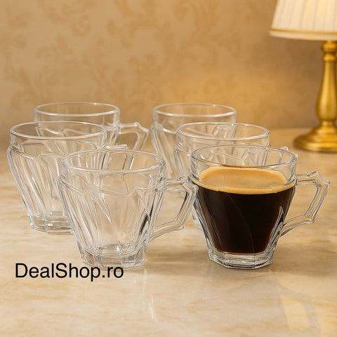 Set 6 Cești din Sticlă Rezistentă 240 ml Ebby– Eleganță și Durabilitate pentru Cafea sau Ceai