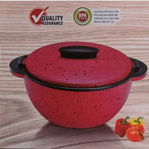 Caserolă 3.35 litri cu capac, menține cald/rece 4–7 ore BPA Free recipient servire mâncare – roșu/negru