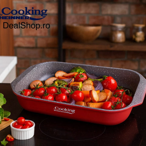 Tava Cooking by Heinner Red Line, 39.5 x 26 cm din aluminiu turnat cu acoperire ceramică gri – rezistentă și ideala pentru gătit sănătos