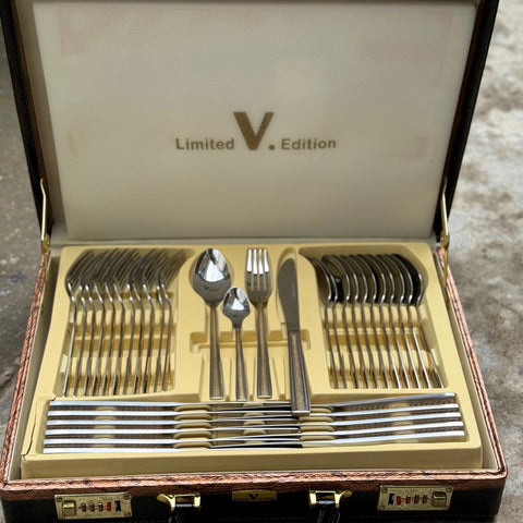 Set tacamuri 72 piese Limited Edition LV 1005 din otel inoxidabil  Serviciu Elegant pentru 12 Persoane cu Valiza Premium