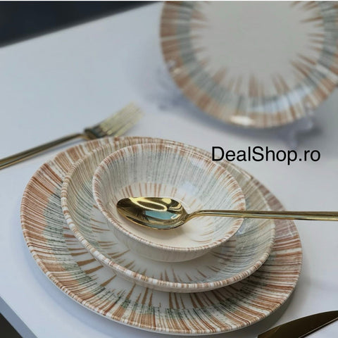 Serviciu de Masa din Portelan Solis 48 Piese pentru 12 Persoane Design Elegant cu Accente Solare Farfurii și Boluri Premium 260