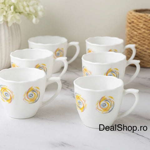 Serviciu de masa opal Spiral, 24 piese farfurii și cesti cu design modern colorat