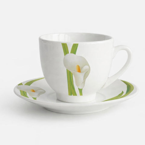 Set 6 cești cafea din porțelan 180 ml cu farfurii Cala Grace design floral elegant