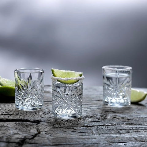 Set 6 Pahare Timeless 60 ml – Sticlă elegantă cu design clasic gravat, ideale pentru shoturi, lichior sau espresso