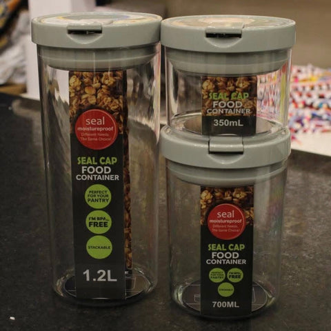 Set 3  borcane recipiente cutii rotunde pt alimente cu capac etans 350 ml, 700, ml  1.2 litri Plastic Transparent