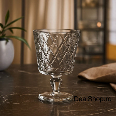 Set 4 pahare cocktail Leafy 270 ml – sticlă groasă transparentă, design elegant cu model în relief