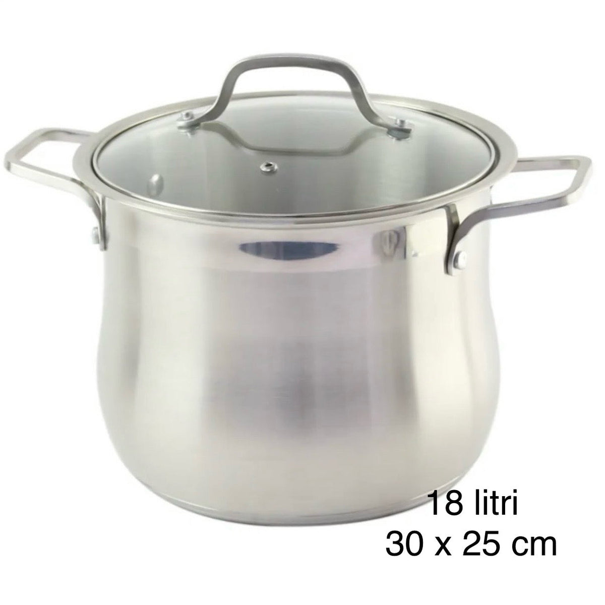 Oala inox, fund triplu, capac din sticla, Swan-Belly cantitate oala 18 litri, 30 x 25 cm