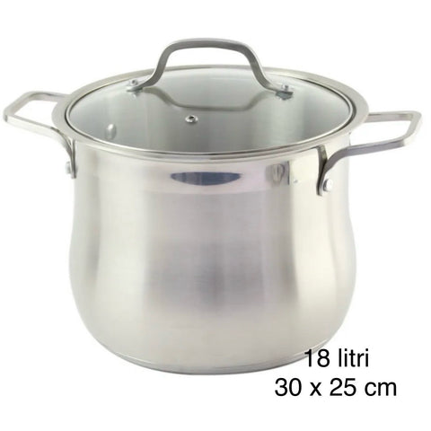 Oala inox, fund triplu, capac din sticla, Swan-Belly cantitate oala 18 litri, 30 x 25 cm