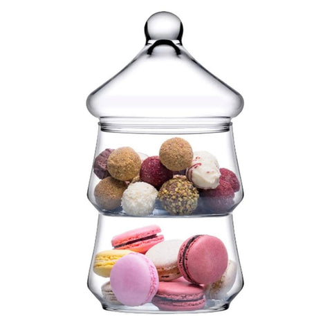Bomboniera din sticlă cu 2 compartimente și capac Design Elegant, 25 cm – Ideală pentru Dulciuri și Decor