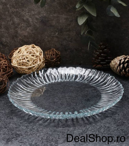Platou rotund din sticlă Aurora 31.5 cm – design elegant ideal pentru servire modernă și rafinată 10499
