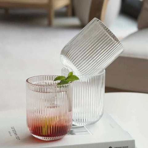 Set 18 Pahare din Sticlă Mansoura Alex 250 ml Design Modern cu Textură în Dungi CADOUL PERFECT