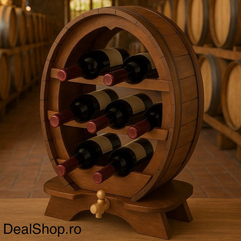 Suport vin de lemn pentru 7 sticle cu robinet