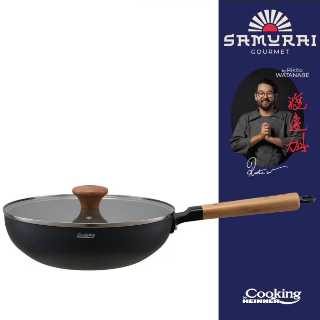 Tigaie wok cu capac Cooking by Heinner Samurai Gourmet by Rikito Watanabe invelis ceramic inductie 26 x 7.5 cm