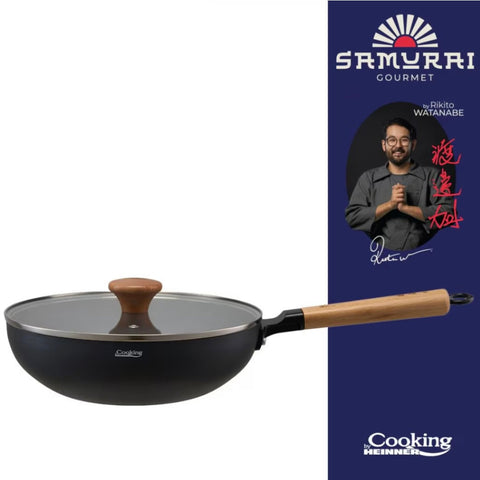 Tigaie wok cu capac Cooking by Heinner Samurai Gourmet by Rikito Watanabe invelis ceramic inductie 26 x 7.5 cm