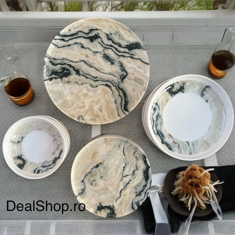 Serviciu de Masa din Portelan Marble 48 Piese pentru 12 Persoane Design de Lux cu Model Marmorat Eleganta Calitate și Stil 464