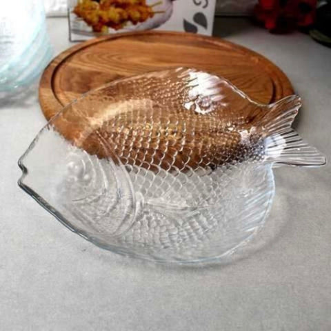 Set 1 platou si 6 farfurii, forma peste, Pasabahce Marine, sticla 97159