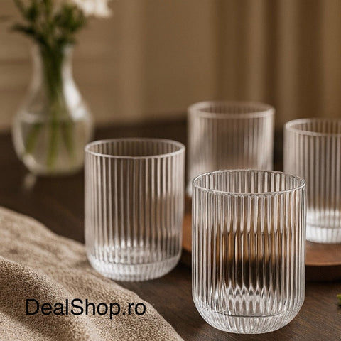 Set 18 Pahare din Sticlă Mansoura Alex 250 ml Design Modern cu Textură în Dungi CADOUL PERFECT
