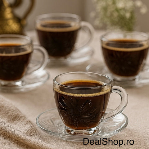 Set 6 cesti cafea ceai Kaveh Sunstar 190 ml sticla Eleganta si Rafinament pt Momente de Rasfat