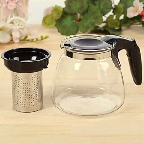 Ceainic cu infuzor, din sticla termorezistenta, capacitate 1, 1L, cu maner rece, diametru 13, 5 cm, negru