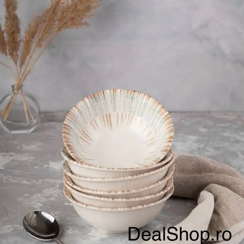 Serviciu de Masa din Portelan Solis 48 Piese pentru 12 Persoane Design Elegant cu Accente Solare Farfurii și Boluri Premium 260