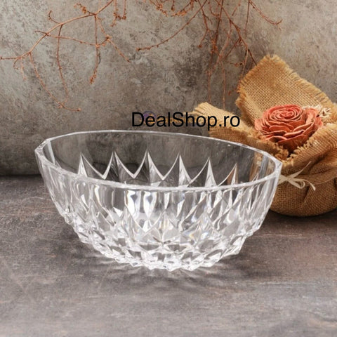 Bol oval din sticla Lavinia 24 x 15.5 x 9.5 cm design elegant cu efect de cristal ideal pentru servire rafinată
